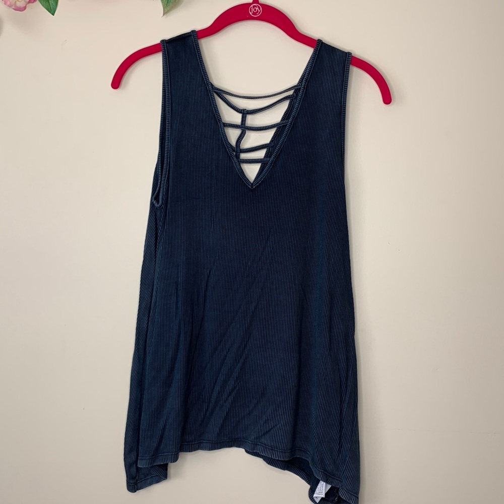 Soft And Sexy Rib V Neck Criss Cross Tank Top Sz S